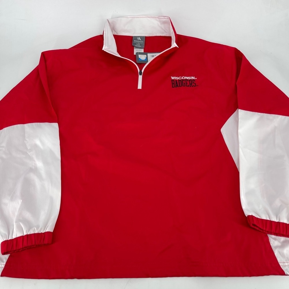 NEW Wisconsin Badgers Knights Apparel Windbreaker MENS Red White 1/4 Zip XL
